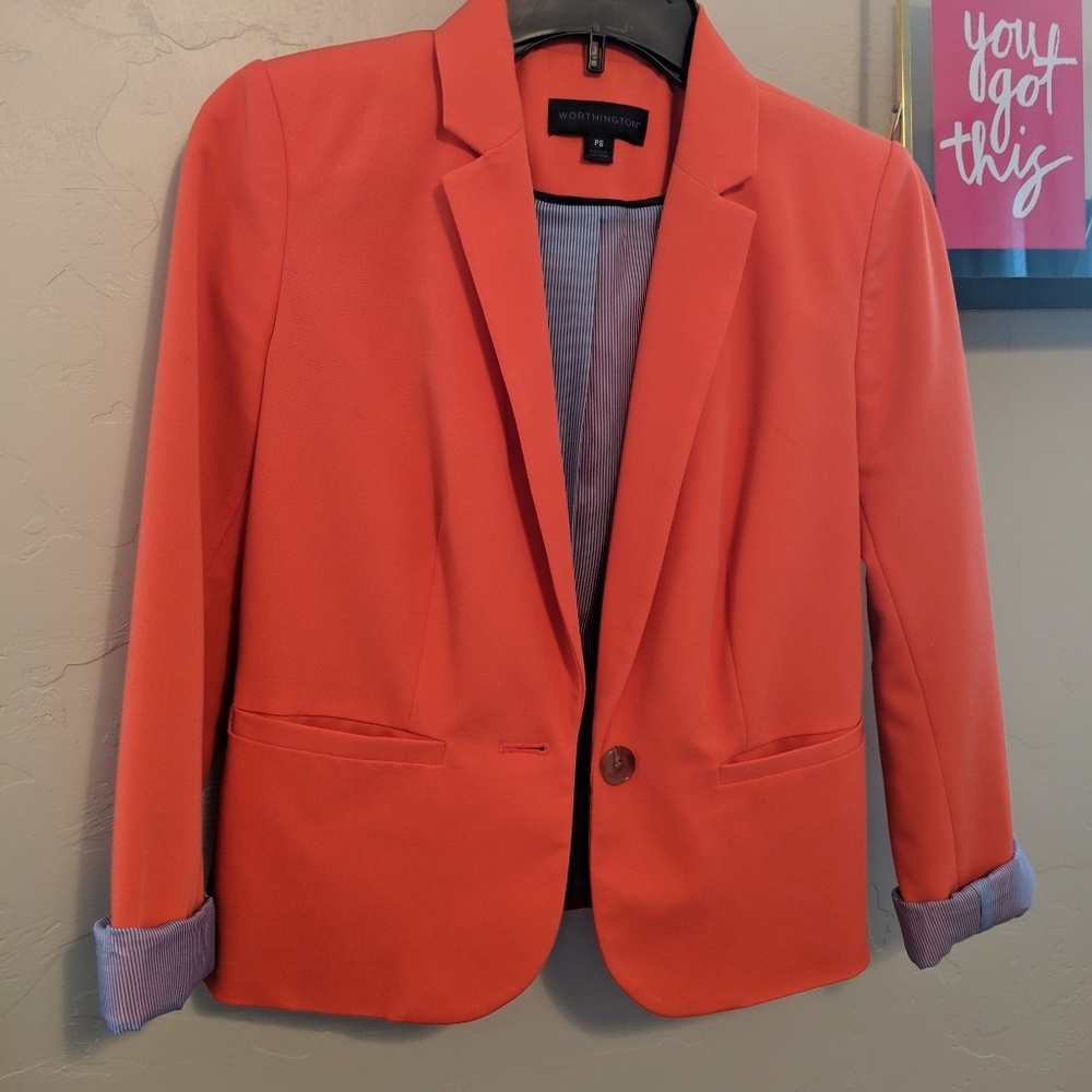 Orange Blazer w Blue and White Striped Lining